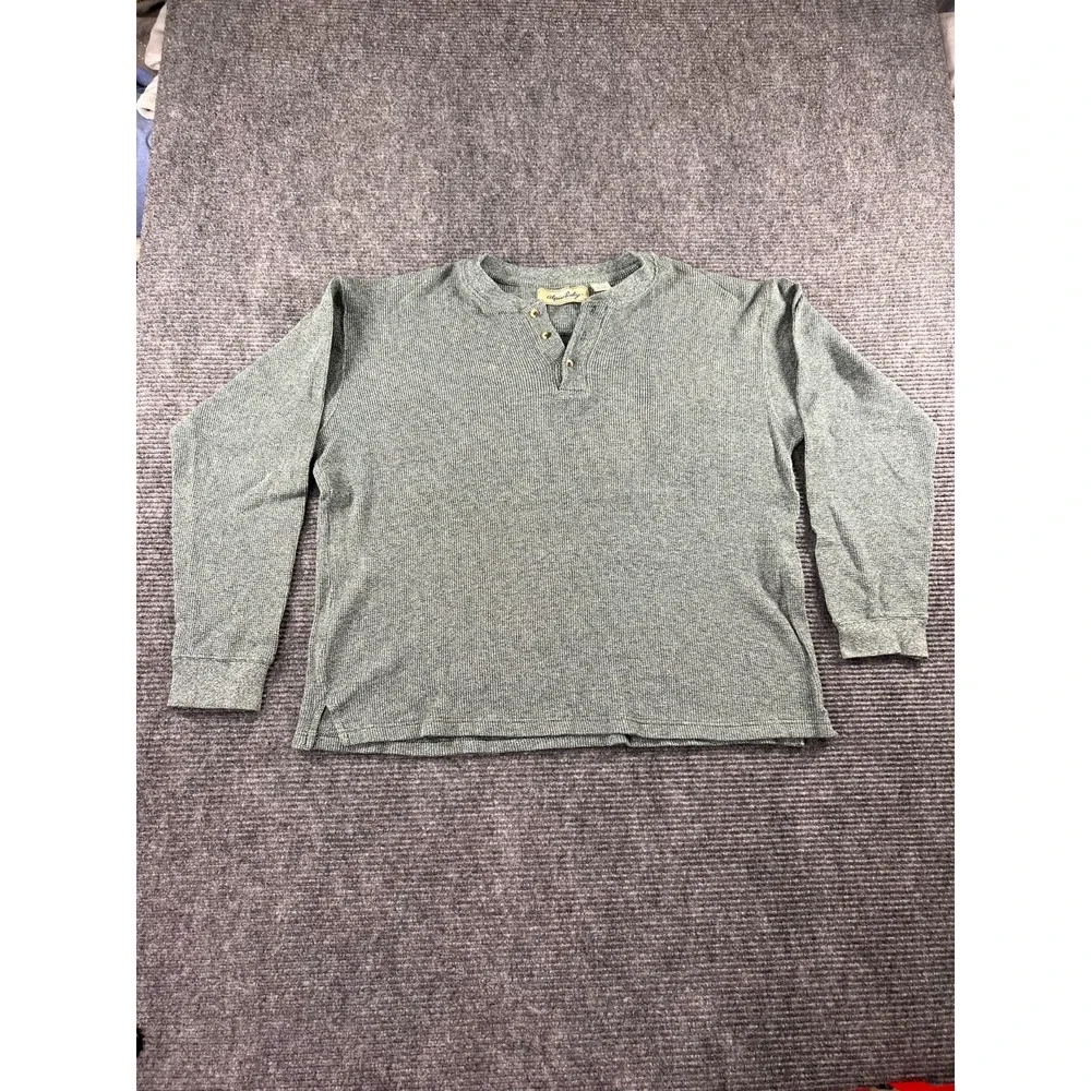Vintage Alpine Ridge Rugged Wear Thermal Henley Shirt Green Marl Waffle Knit USA